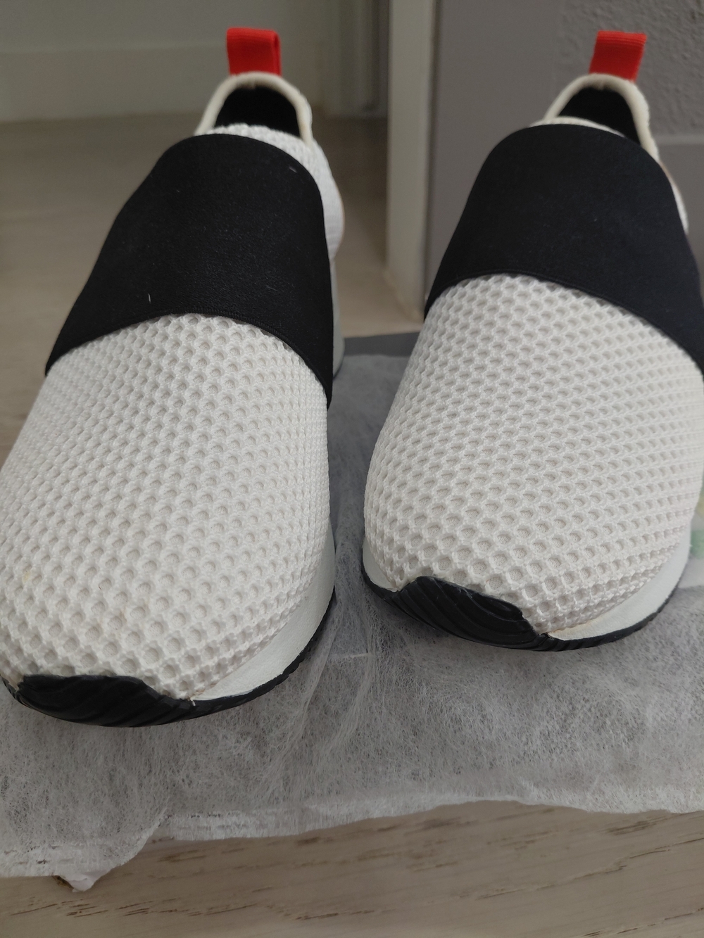 Alfani Slip-On Mesh Sneakers in White, Black & Red